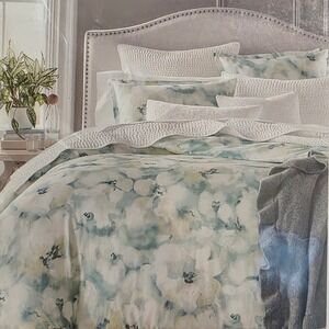 Sky Freya Inky Floral Comforter Cover Set King Blue Grey 300TC Cotton 3pc NEW
